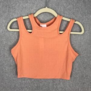 Livi Tank Top Womens Small Coral Crop Ribbed Yoga‎ Active Basic Cut Out Basic